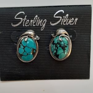 Turquoise and Sterling Silver Pierced Earrings